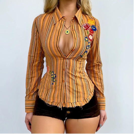 00s Striped Button-up