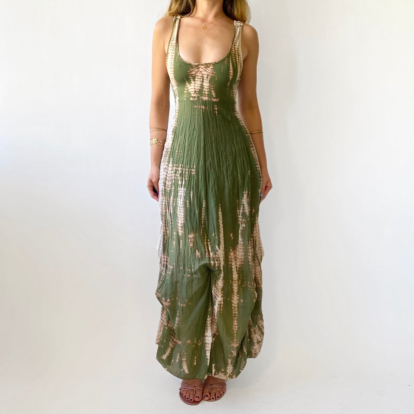 90’s Tie Dye Draping Linen Dress