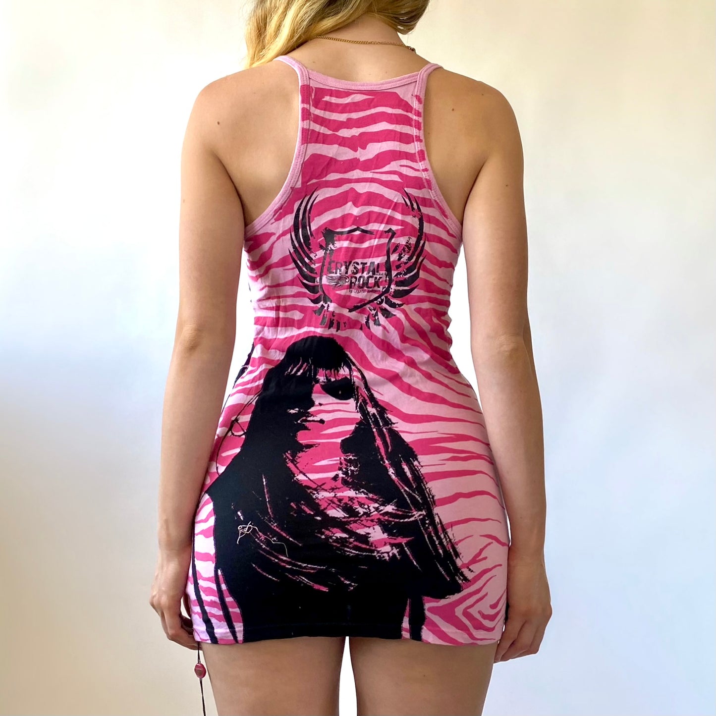 2000s Christian Audigier Pink Graphic Rock Dress