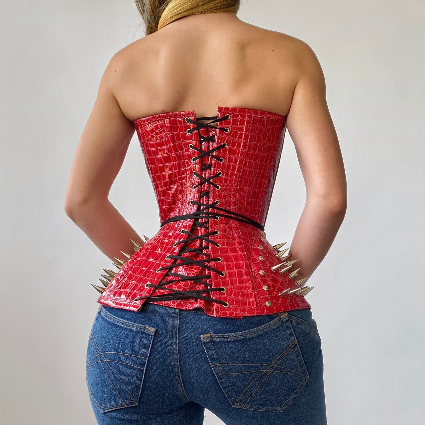 Patent Spiked Crocodile Corset