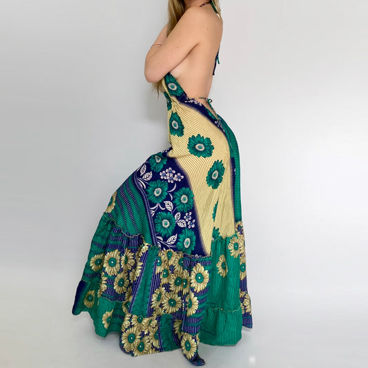 Floral Mosaic Backless Maxi