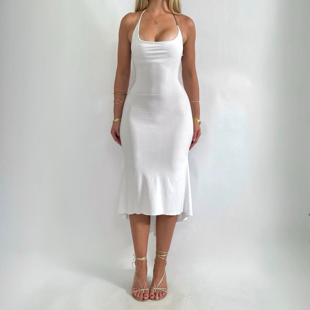 00s White Halter Midi