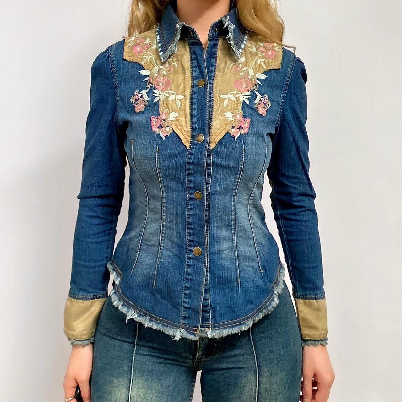 00s Floral Denim Button-up