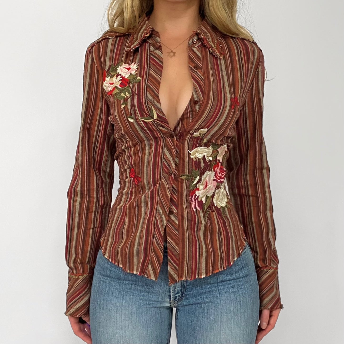 00s Floral Striped Button-up