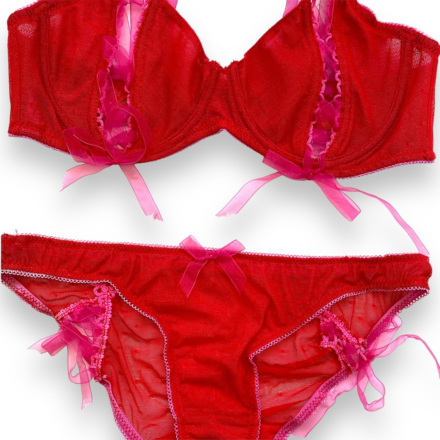 2000s Red Lace-up Lingerie Set