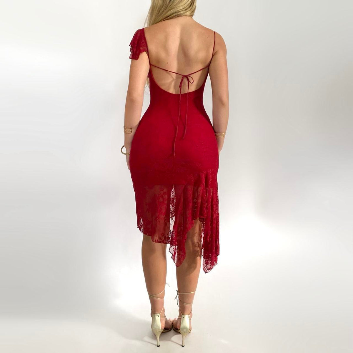 90’s Red Lace Midi Dress