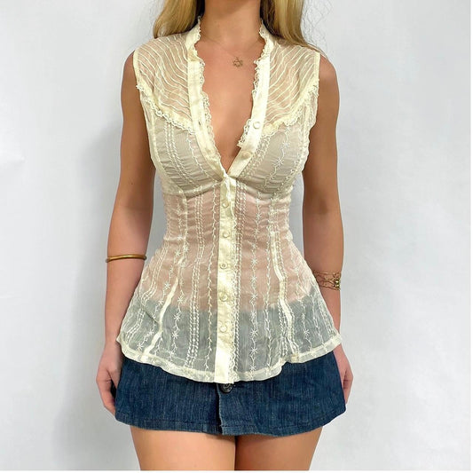 00s Ivory Button-up Tank