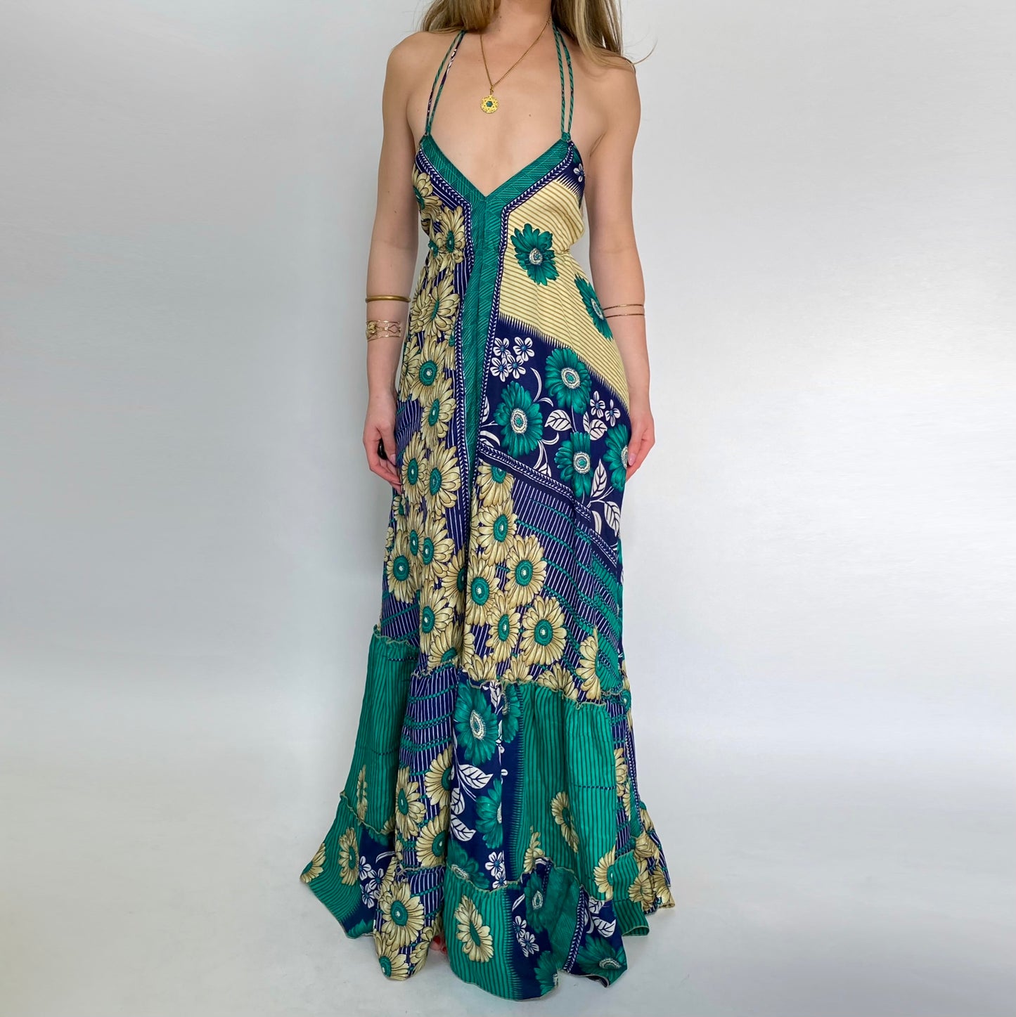 Floral Mosaic Backless Maxi