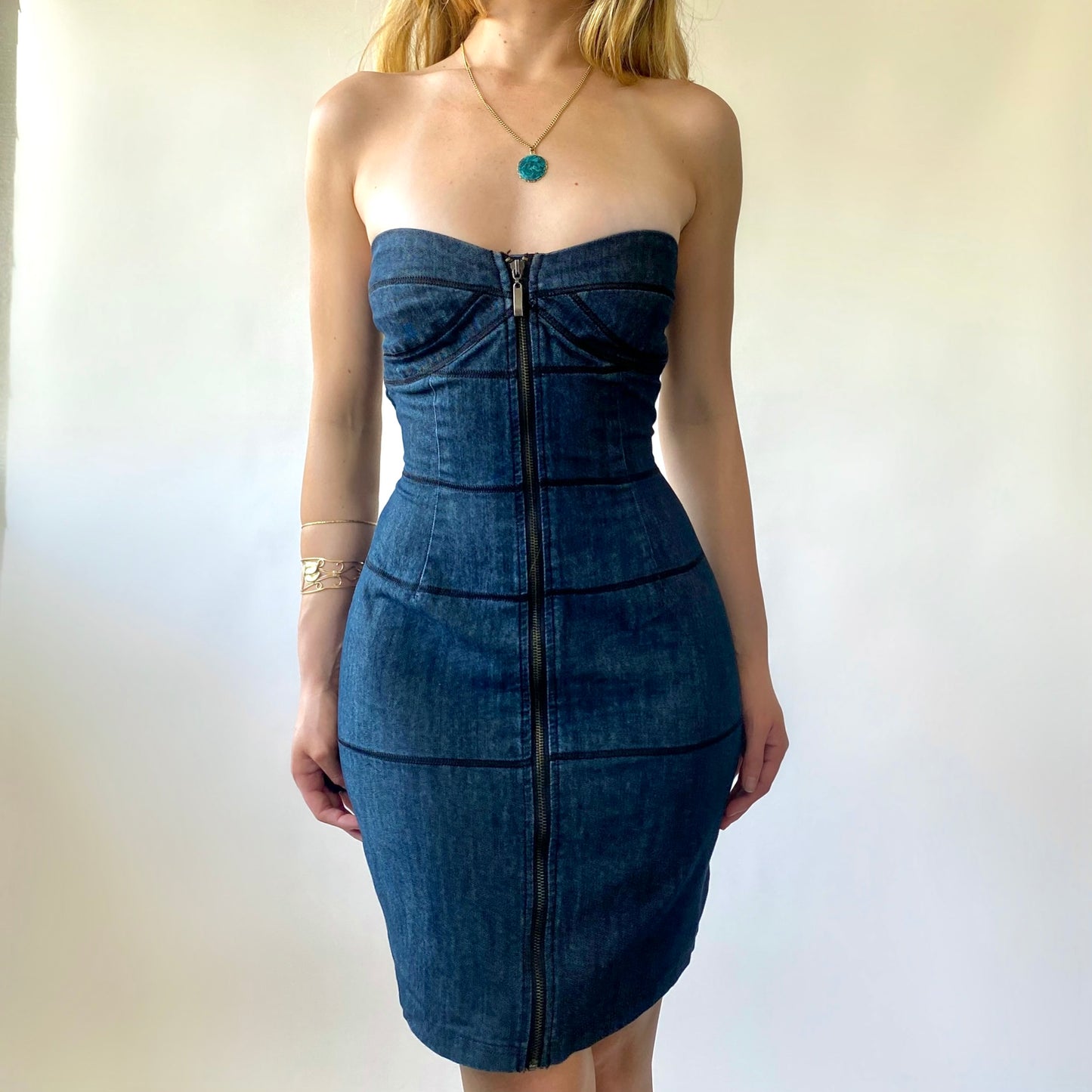 2000s Denim Zip Tube Dress