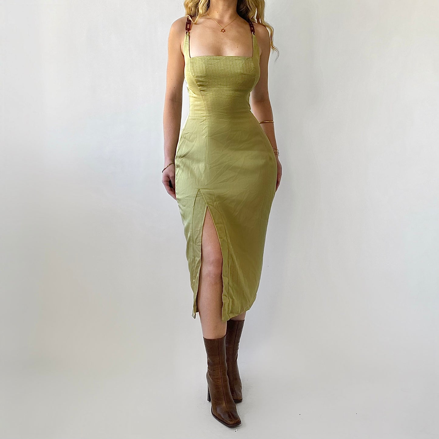 90’s Olive Chain Strap Dress