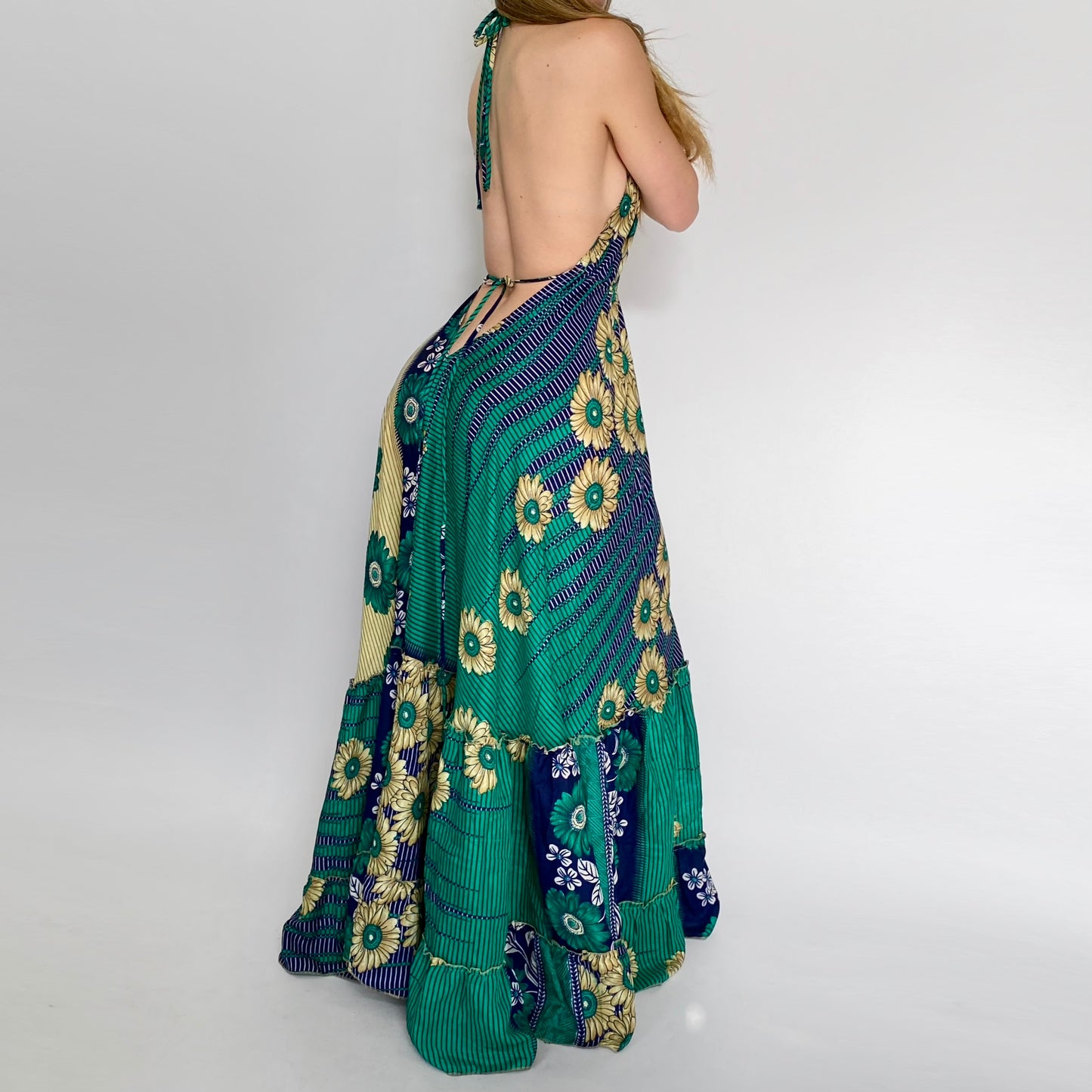 Floral Mosaic Backless Maxi