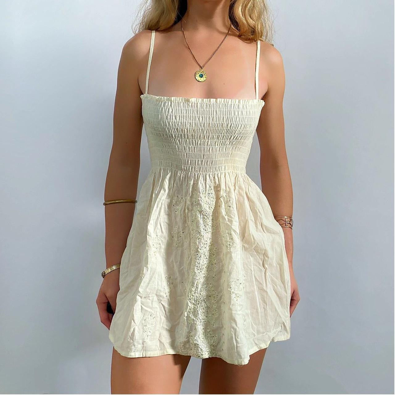 00s Embroidered Linen Dress