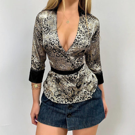 00s Cheetah Tie Button-up