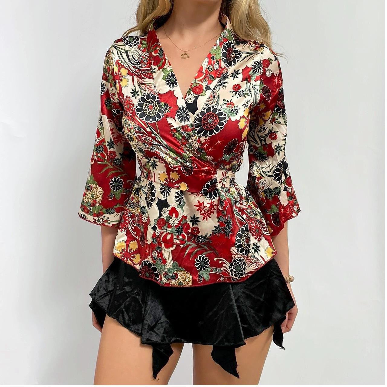 00s Floral Bell Sleeve Top