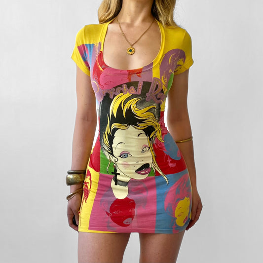 00s Christian Audigier Color Block Graphic Mini Dress