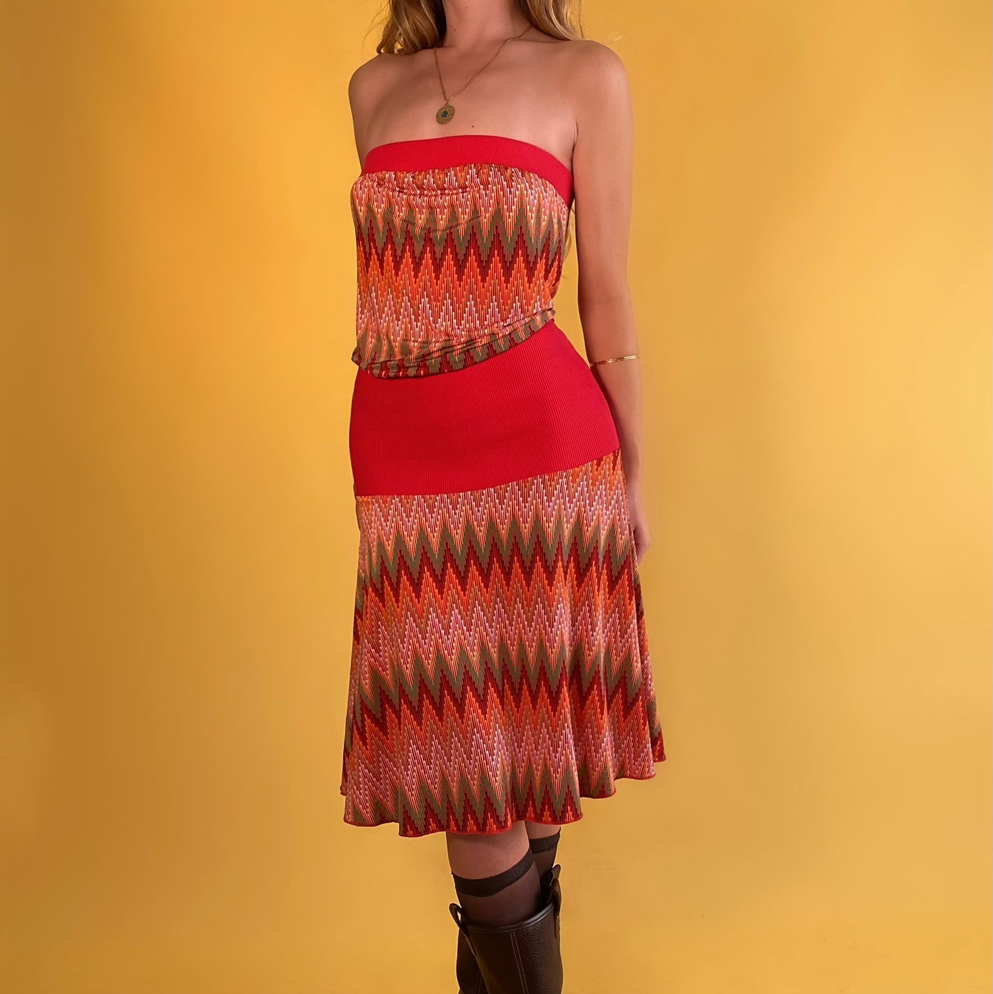 2000’s bohemian drop waist strapless dress