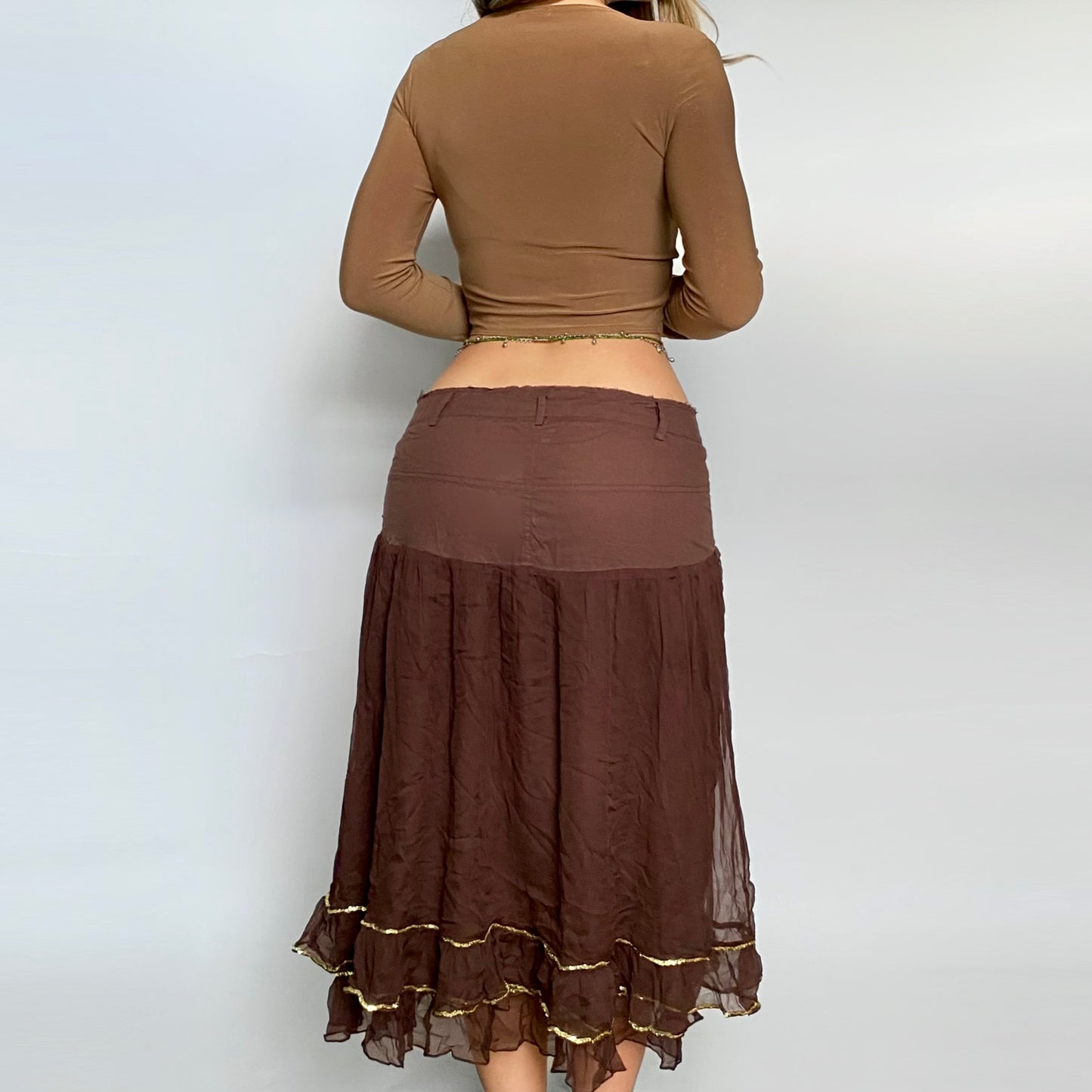 00s Silk Appliqué Midi Skirt