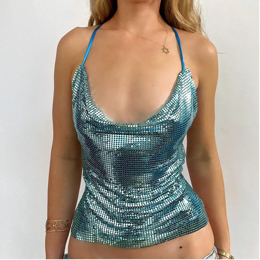 00s Blue Chainmail Corset Top