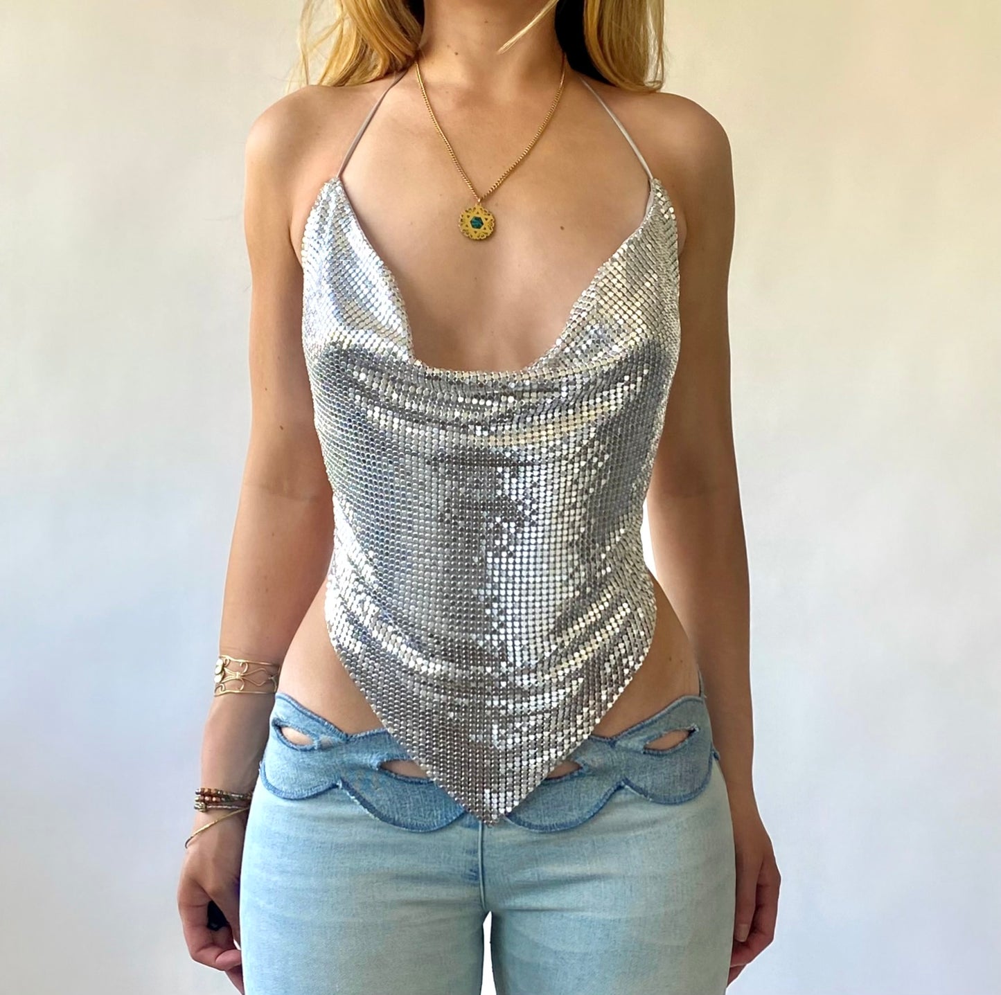 Silver Chainmail Halter Top