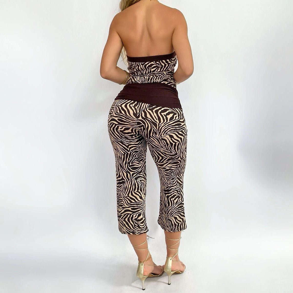 00s Strapless Zebra Jumpsuit