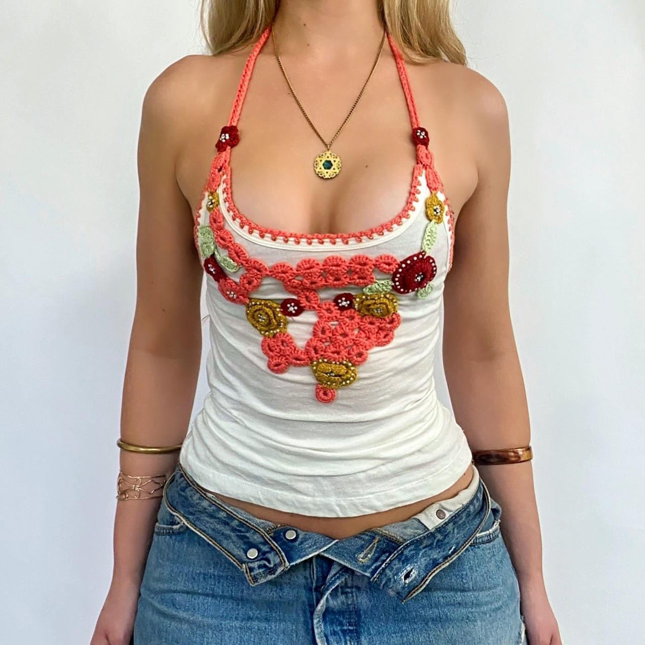 00s Beaded Knit Appliqué Halter