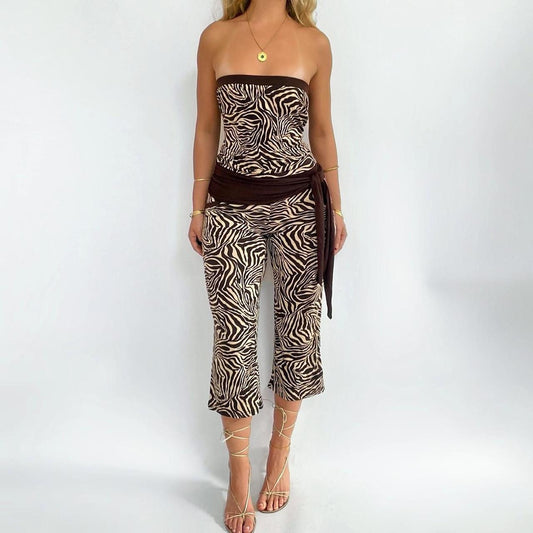 00s Strapless Zebra Jumpsuit