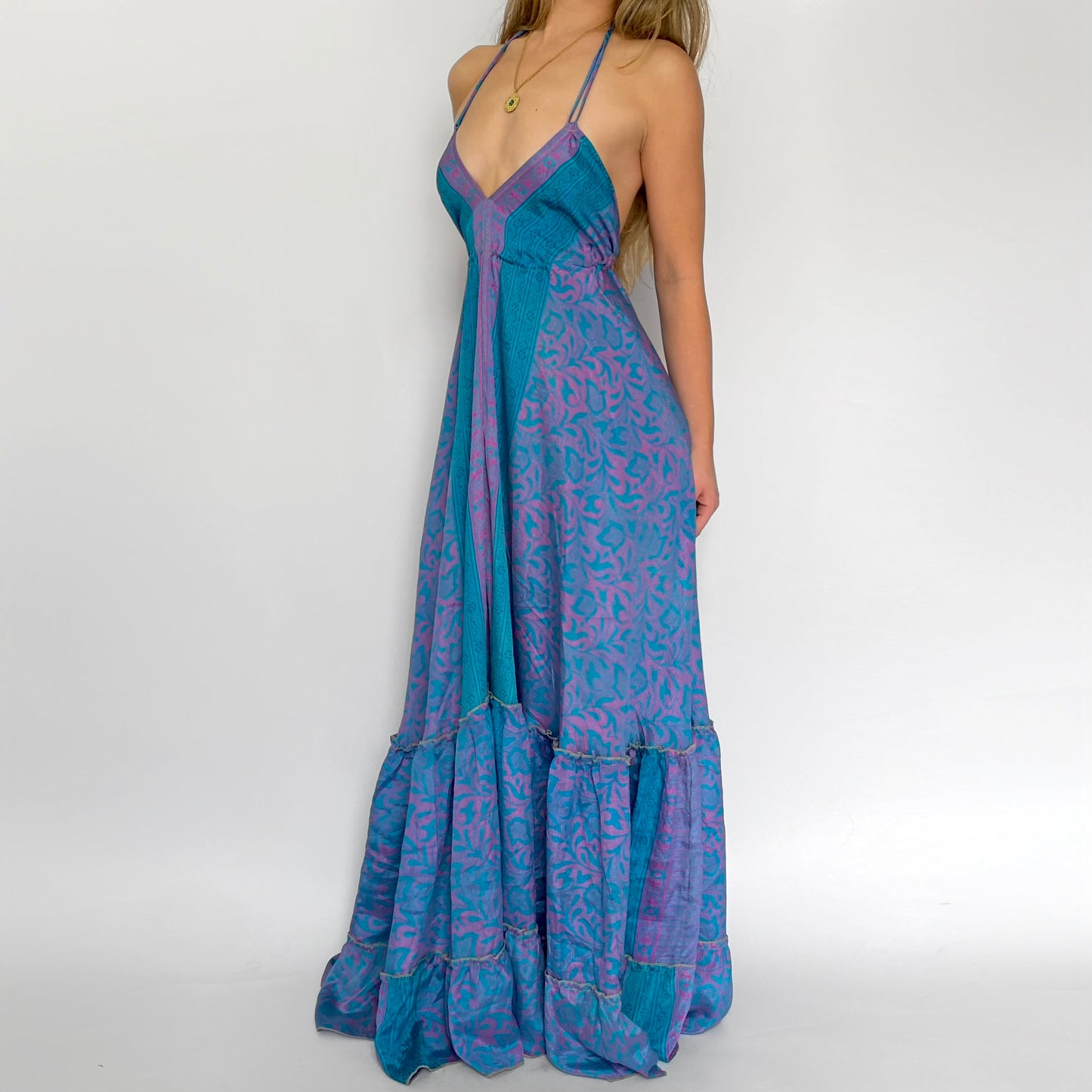 Teal & Pink Backless Maxi