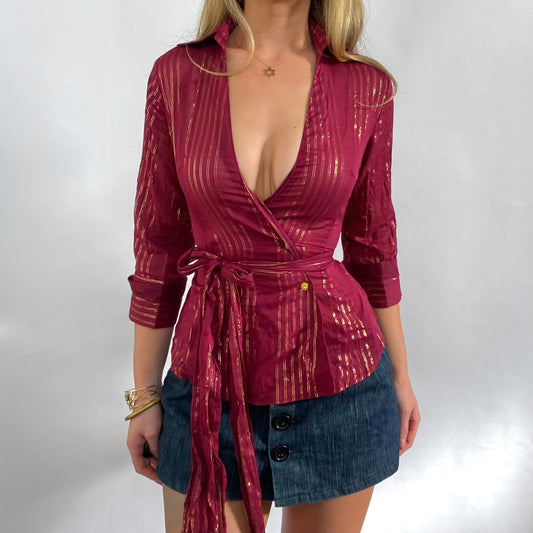 00s Pinstripe Tie Blouse