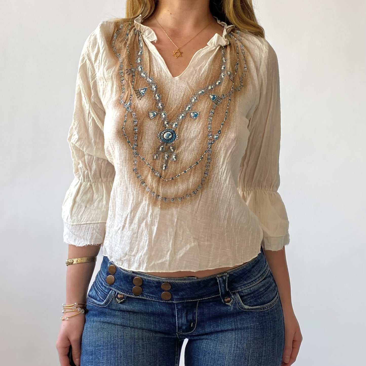 00s Linen Jewel Blouse