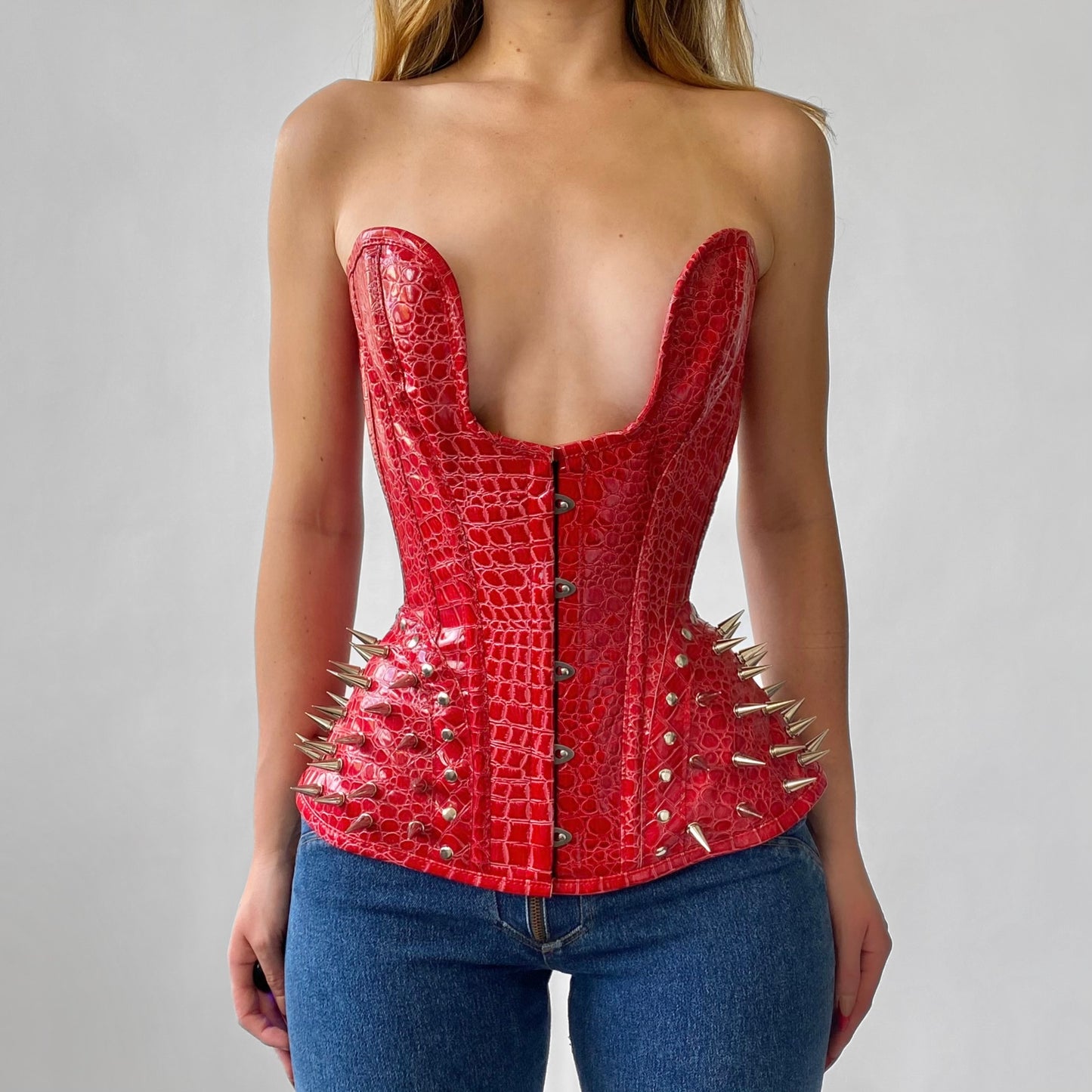 Patent Spiked Crocodile Corset