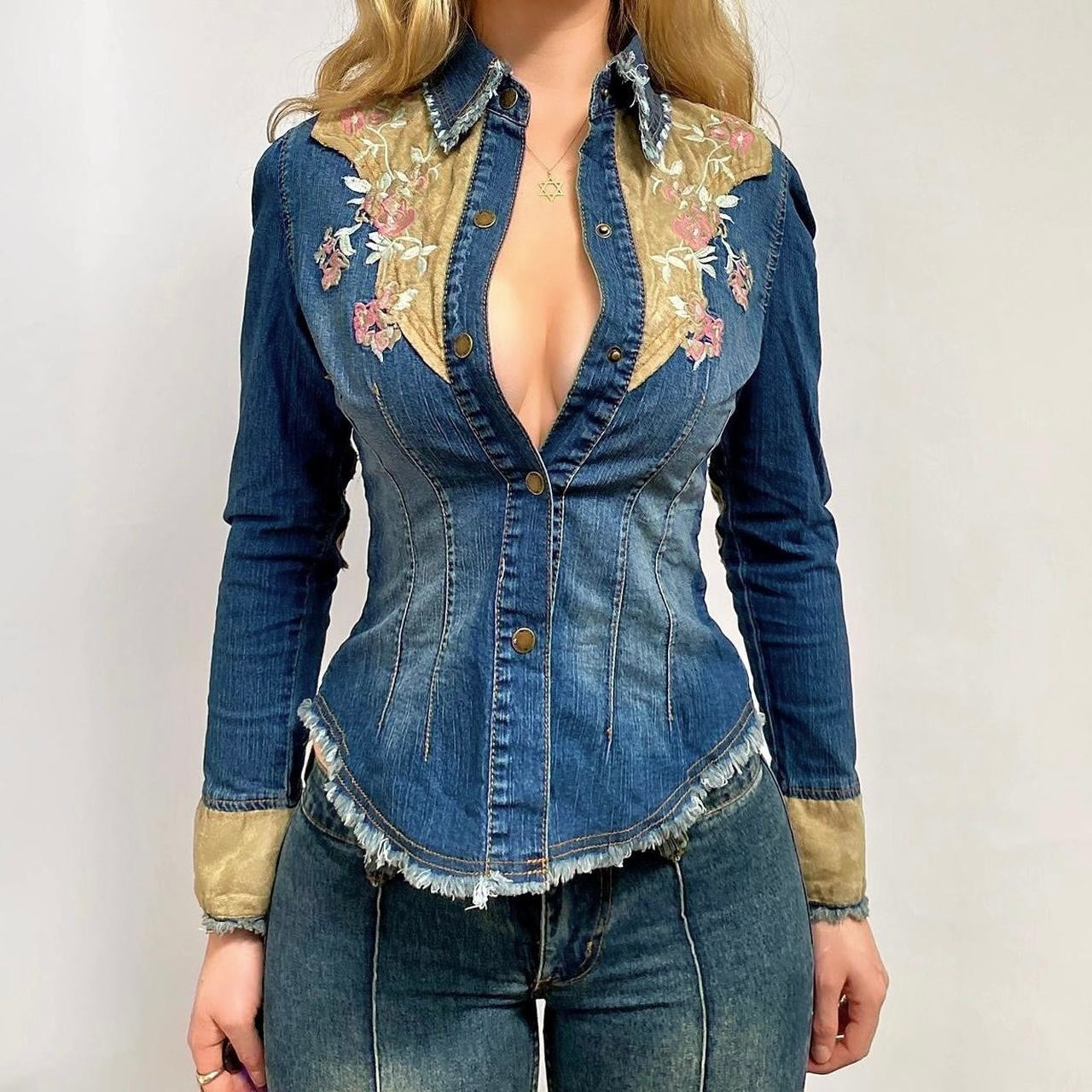 00s Floral Denim Button-up