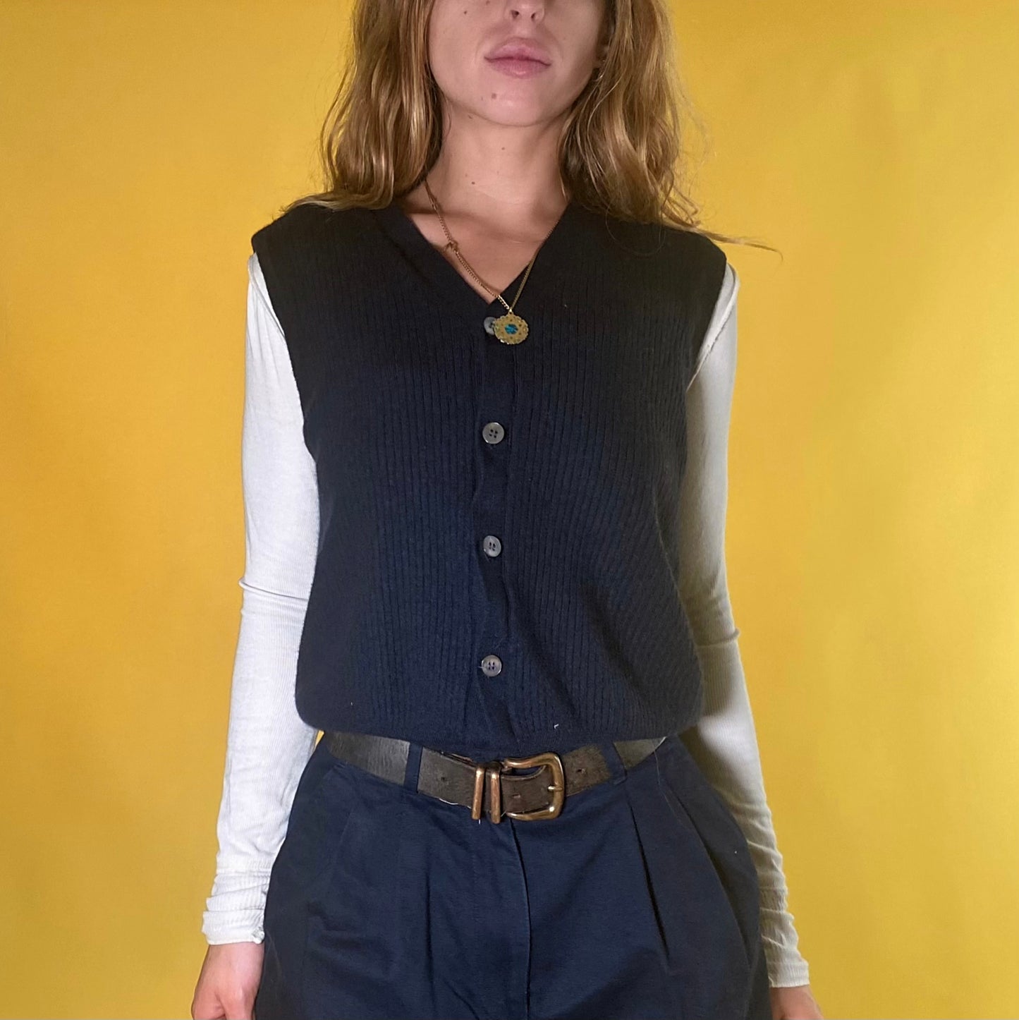 Vintage navy button up vest