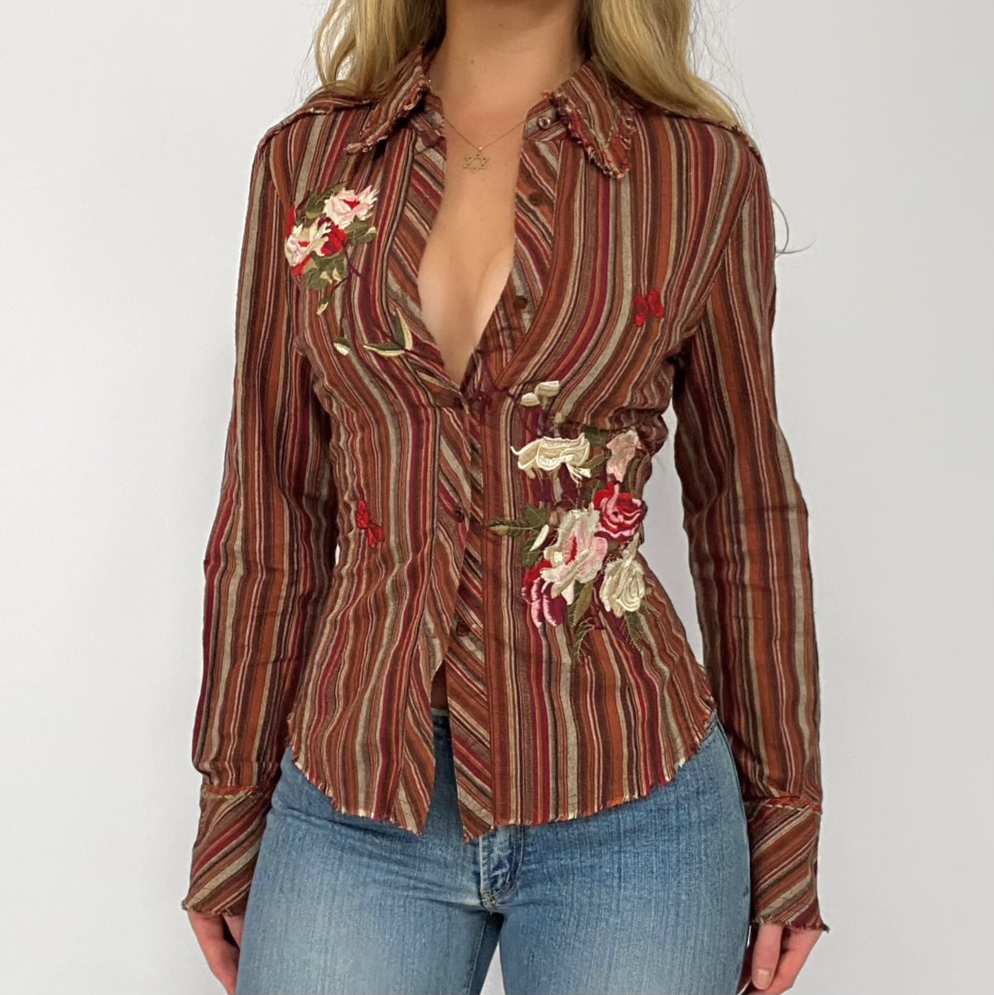 00s Floral Striped Button-up