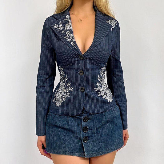 00s Embroidered Pinstripe Jacket