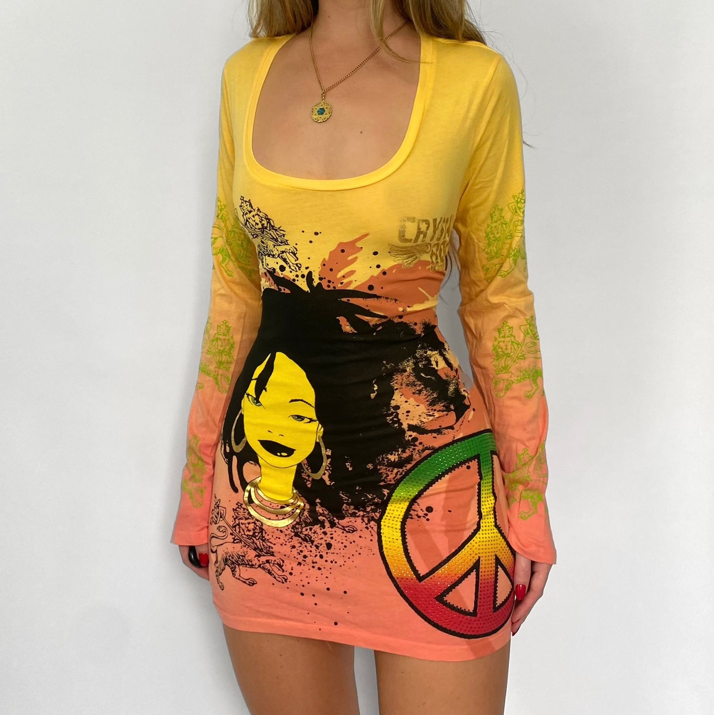 00s Christian Audigier Graphic Dress