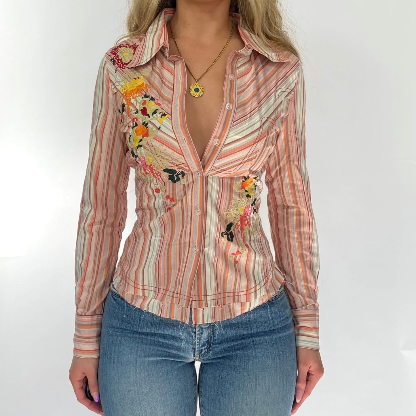 00s Floral Striped Button-up