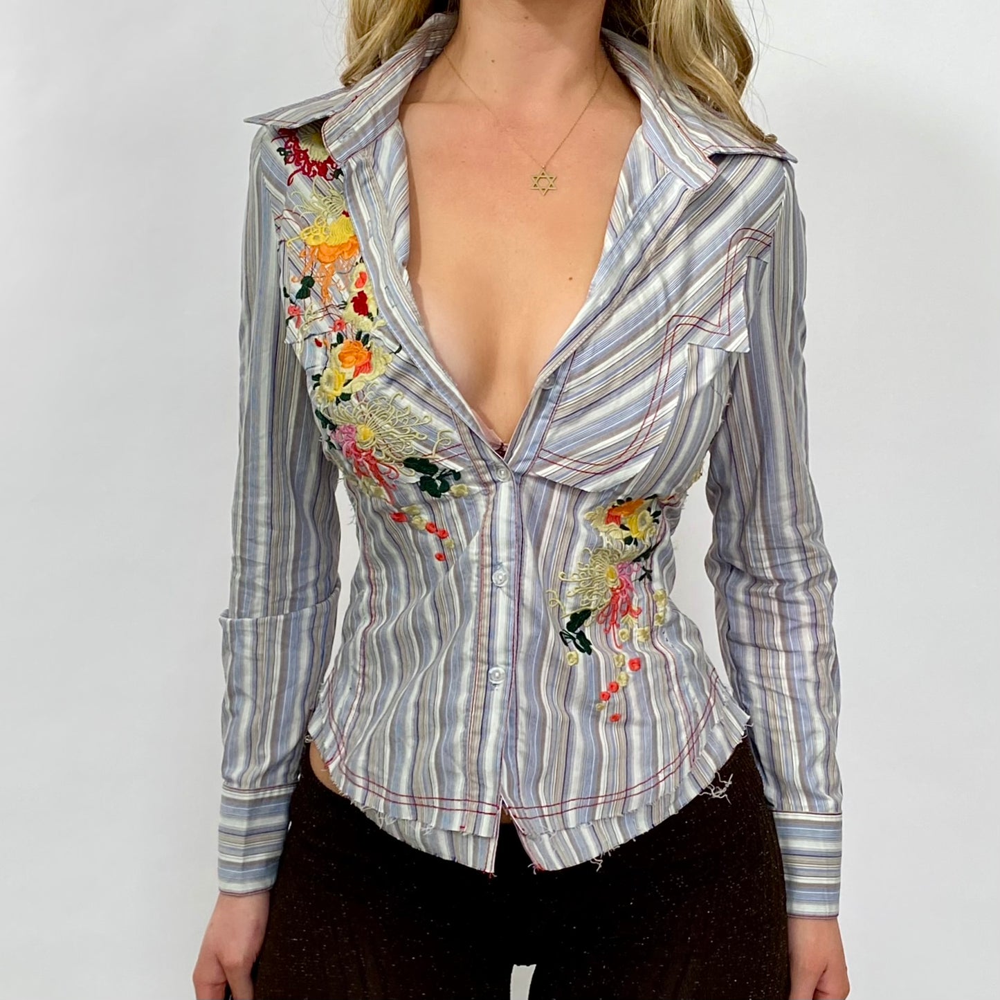 00s Floral Striped Button-up