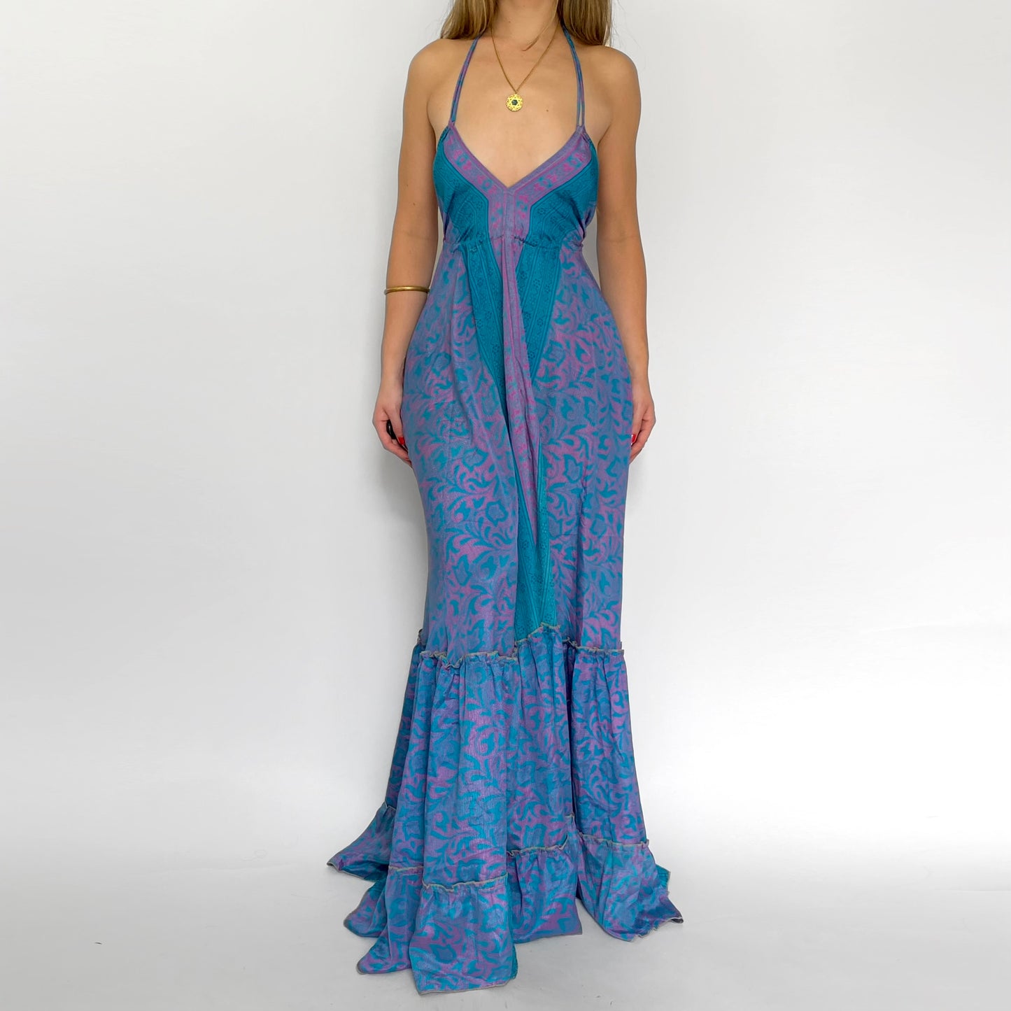 Teal & Pink Backless Maxi