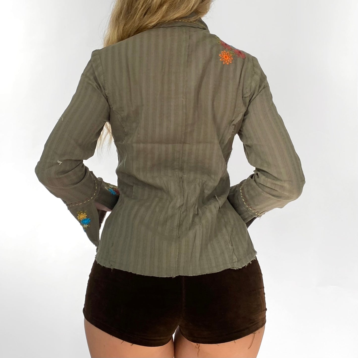 00s Olive Embroidered Button-up