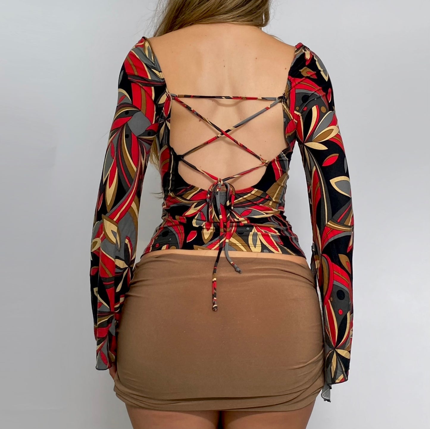 00s Bell Sleeve Lace-up Top