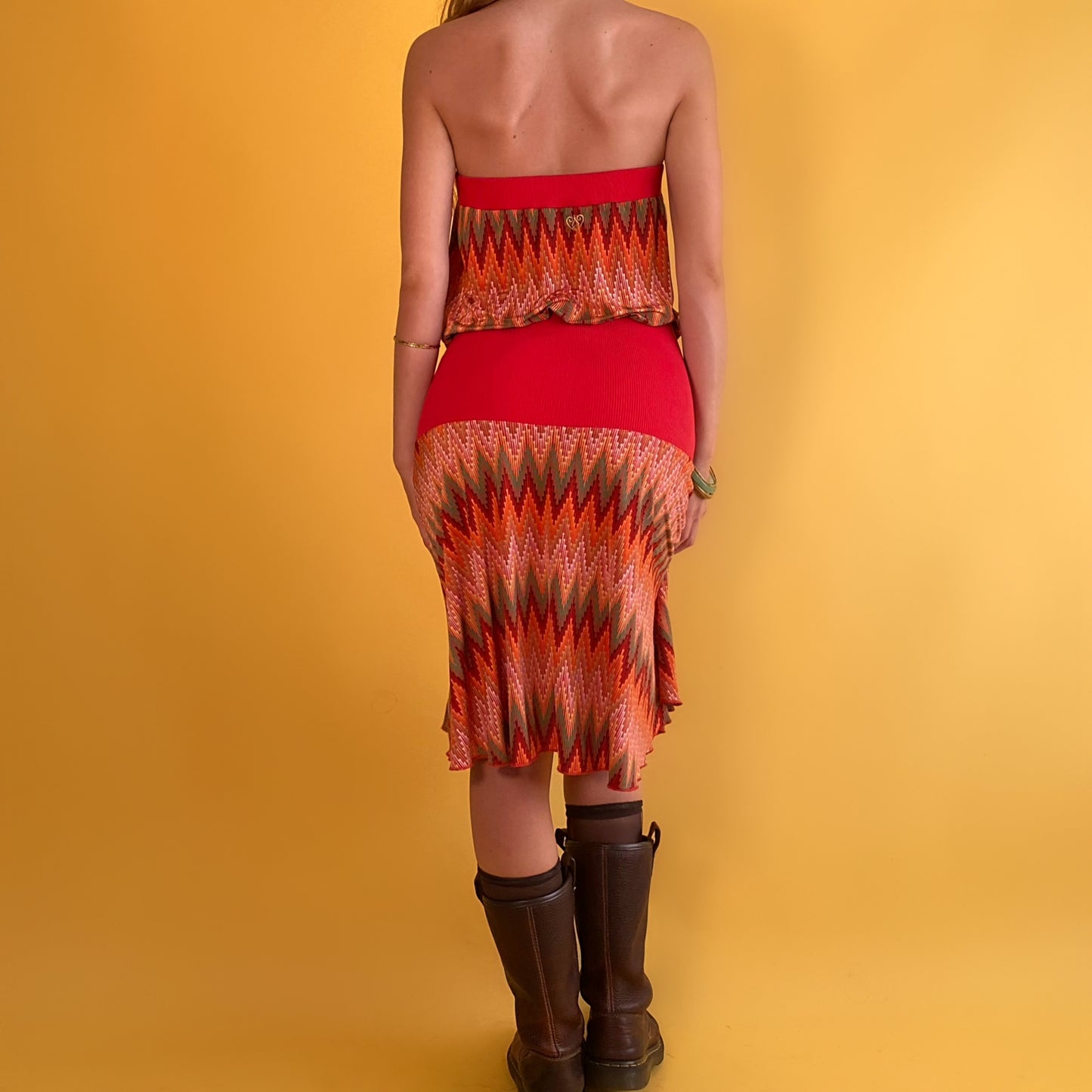 2000’s bohemian drop waist strapless dress