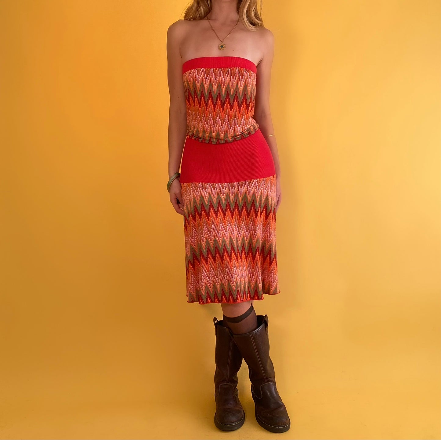 2000’s bohemian drop waist strapless dress