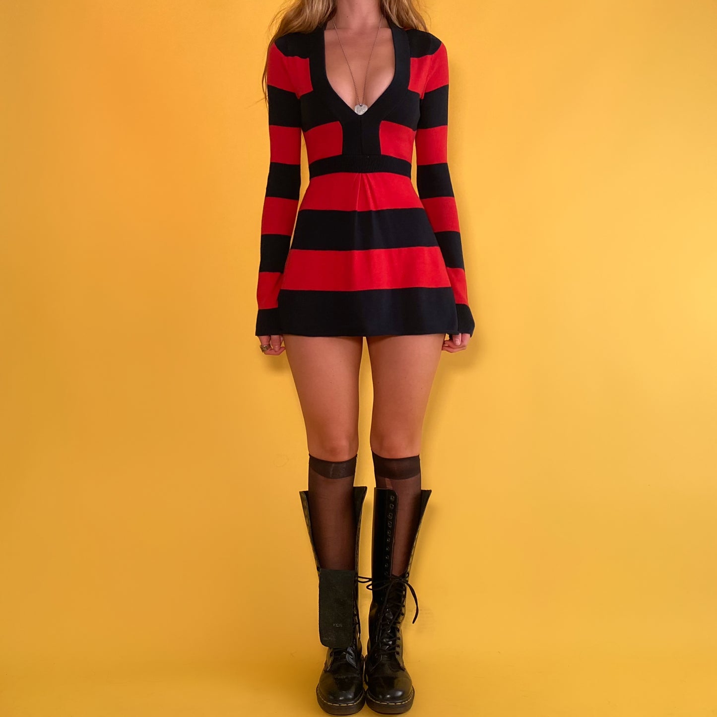 Y2k striped knit micro mini dress - small