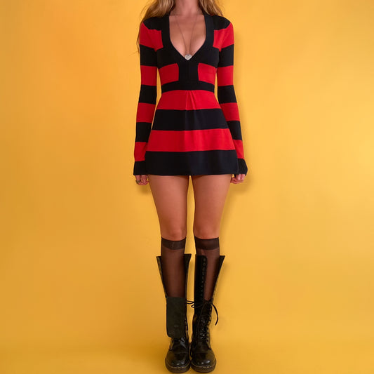 Y2k striped knit micro mini dress - small