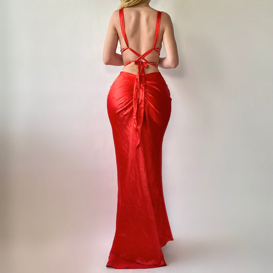 2000s Backless Vermilion Gown