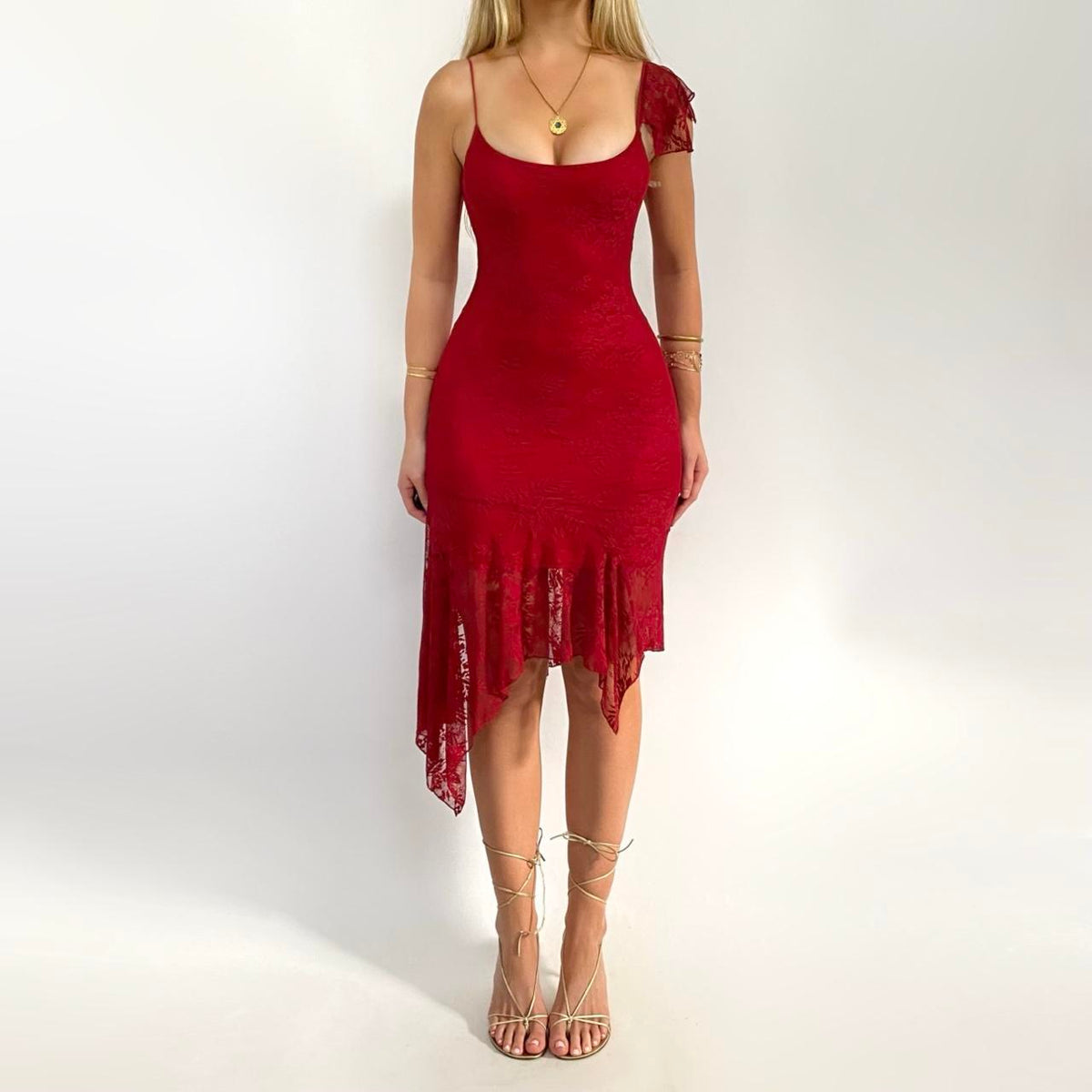 90’s Red Lace Midi Dress