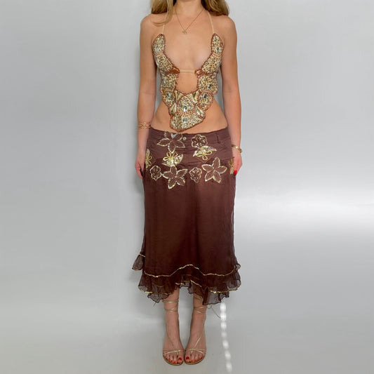 00s Silk Appliqué Midi Skirt