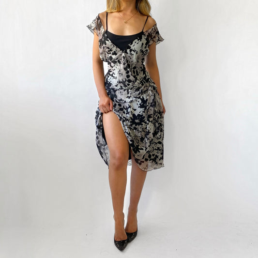 00s Plunge Floral Midi Dress