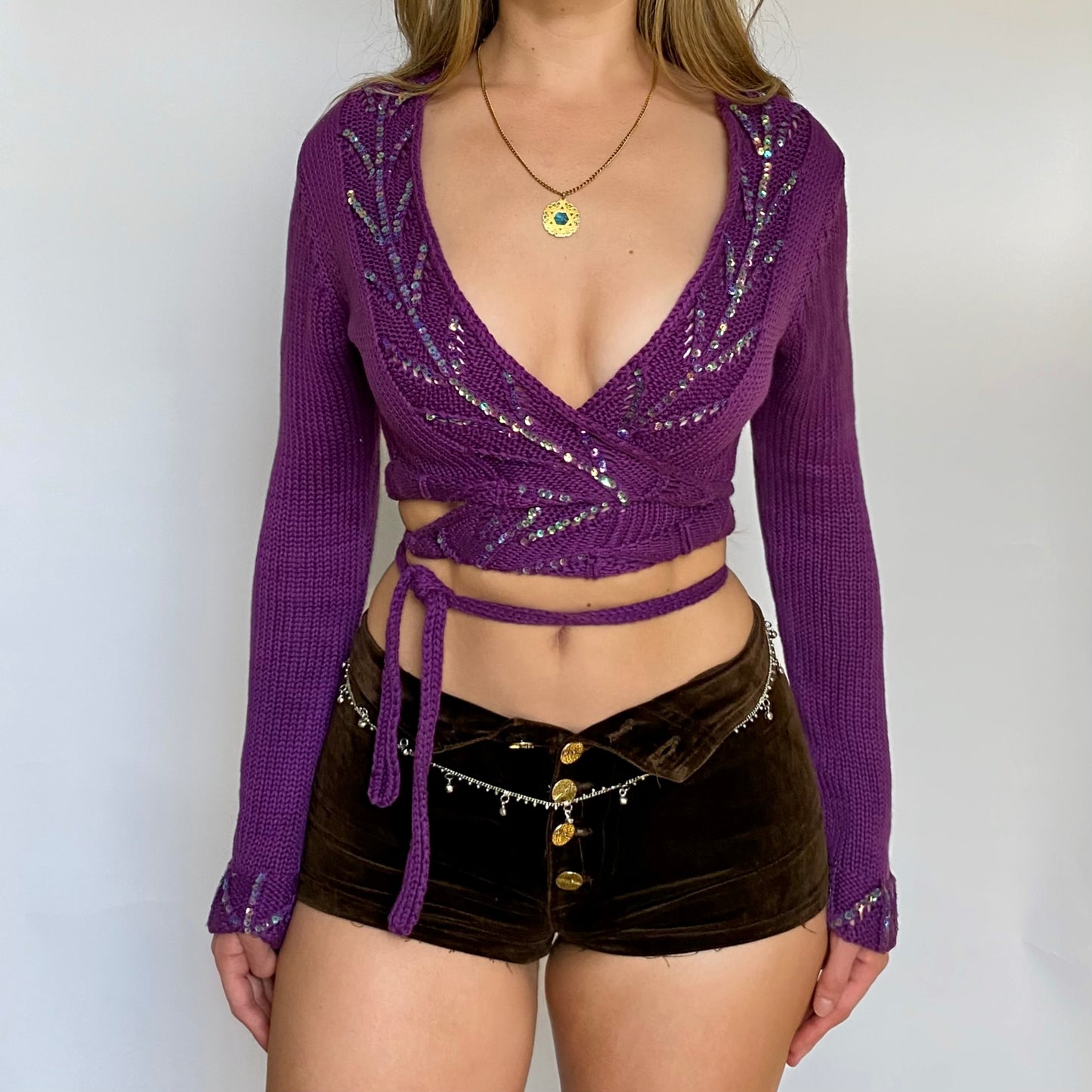 00s Embellished Wrap Sweater