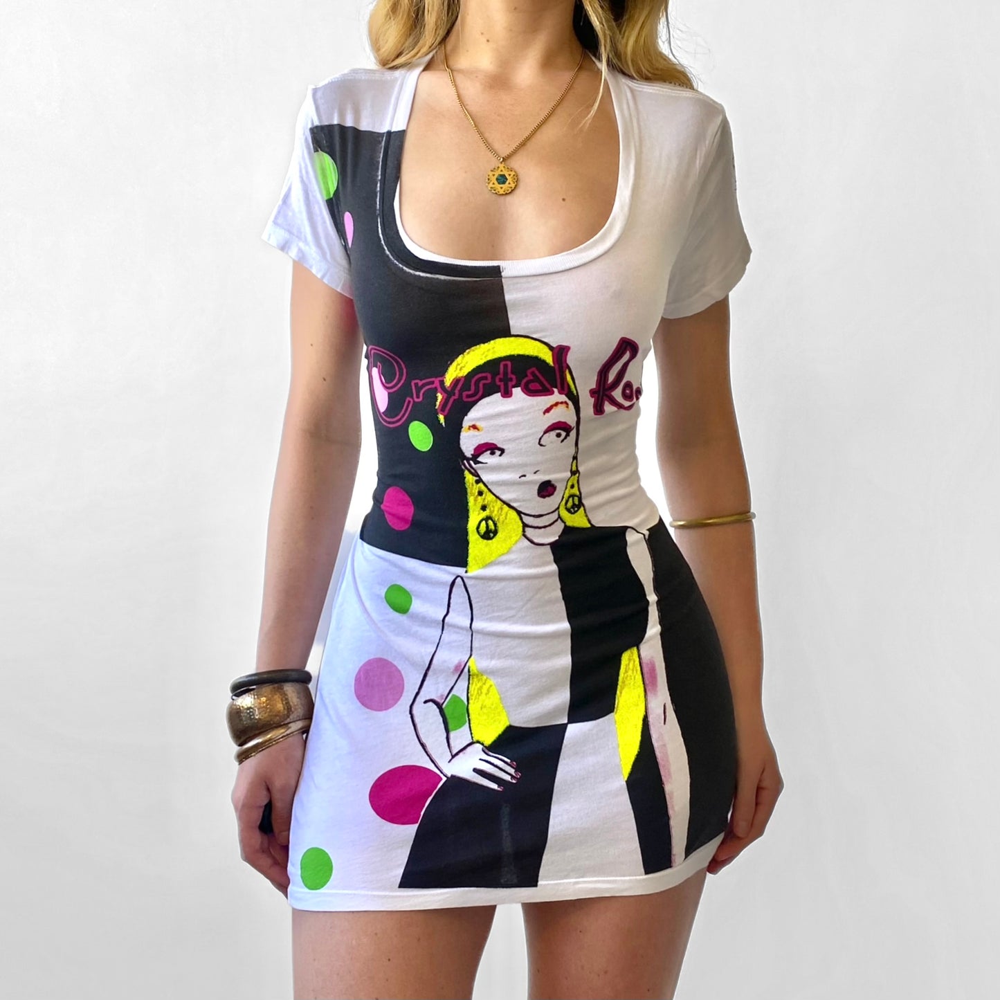 00s Christian Audigier Mod Graphic Mini Dress